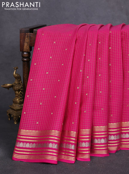 Pure mysore silk saree dark pink with allover zari checks & buttas and zari woven border