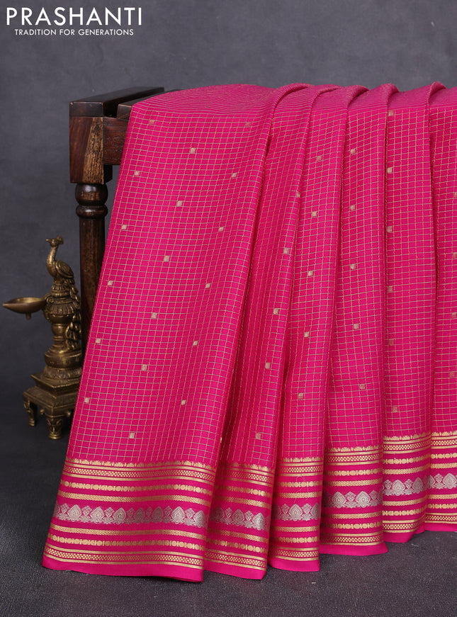 Pure mysore silk saree dark pink with allover zari checks & buttas and zari woven border