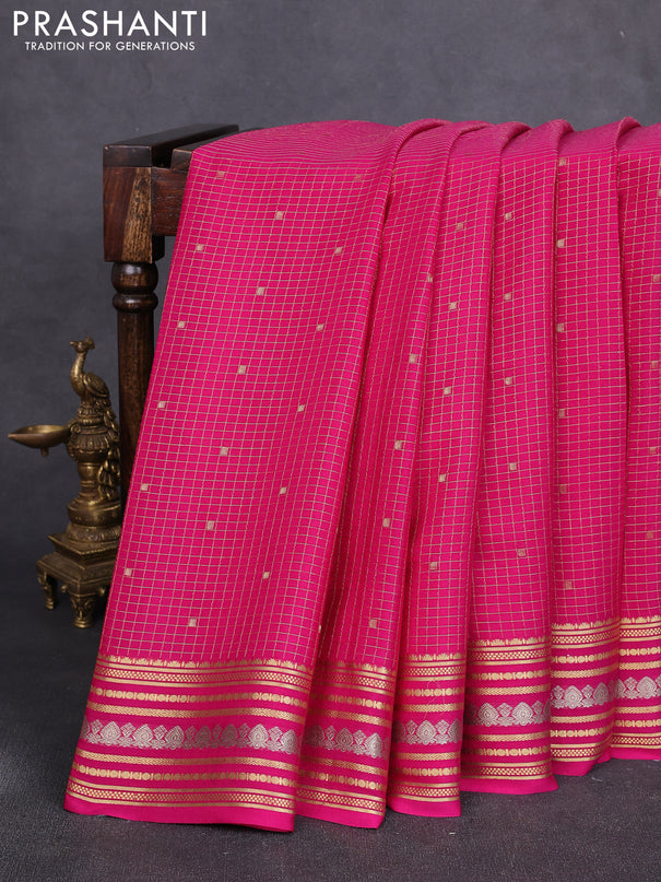 Pure mysore silk saree dark pink with allover zari checks & buttas and zari woven border