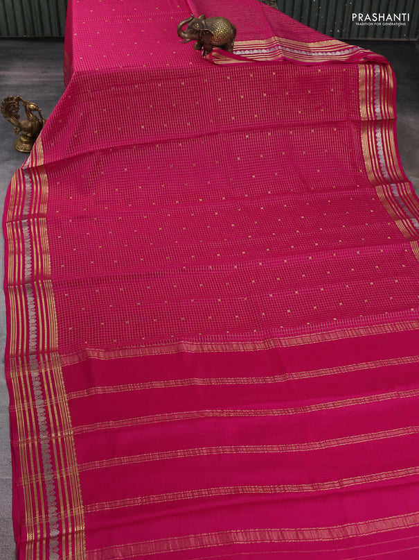 Pure mysore silk saree dark pink with allover zari checks & buttas and zari woven border