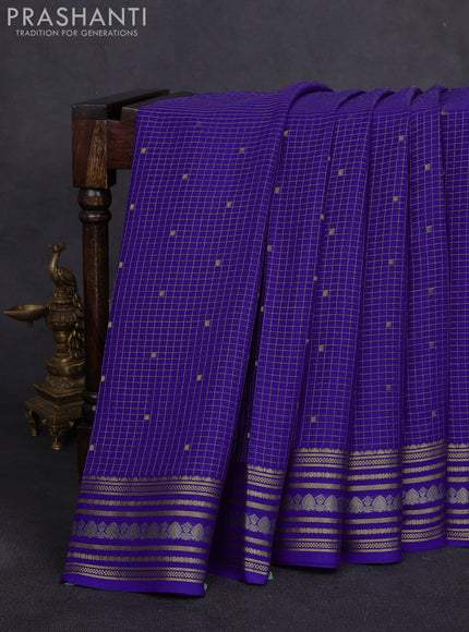 Pure mysore silk saree violet with allover zari checks & buttas and zari woven border
