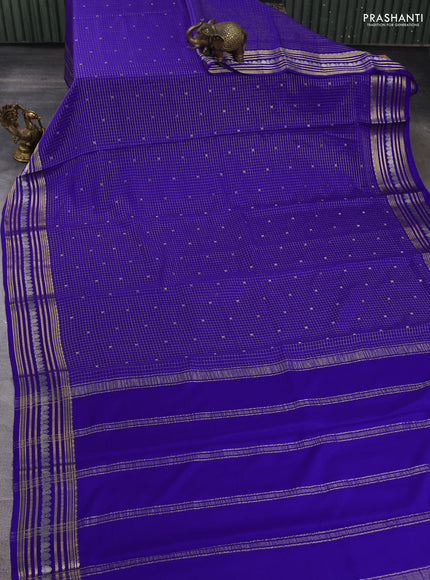Pure mysore silk saree violet with allover zari checks & buttas and zari woven border