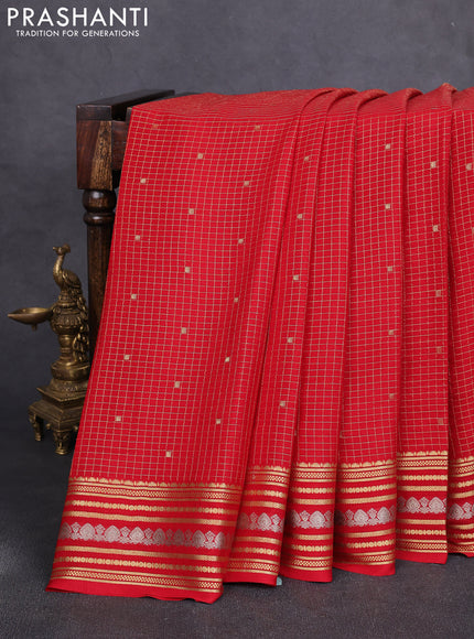 Pure mysore silk saree red with allover zari checks & buttas and zari woven border