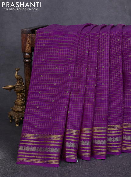 Pure mysore silk saree purple with alloverb zari checks & buttas and zari woven border