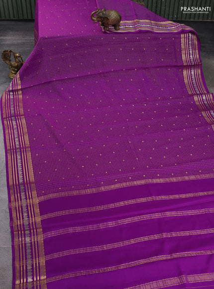 Pure mysore silk saree purple with alloverb zari checks & buttas and zari woven border