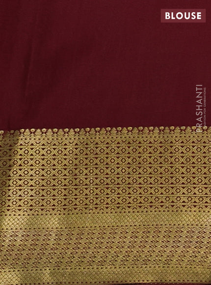Pure mysore silk saree mustard yellow and deep maroon with allover zari stripe & buttas and long zari woven border