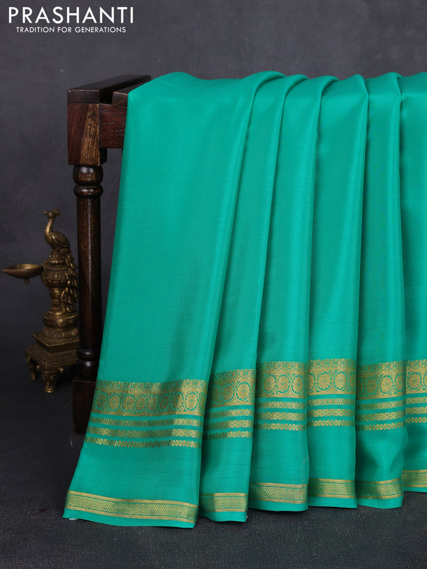 Pure mysore silk saree teal green with plain body and rettapet zari woven border