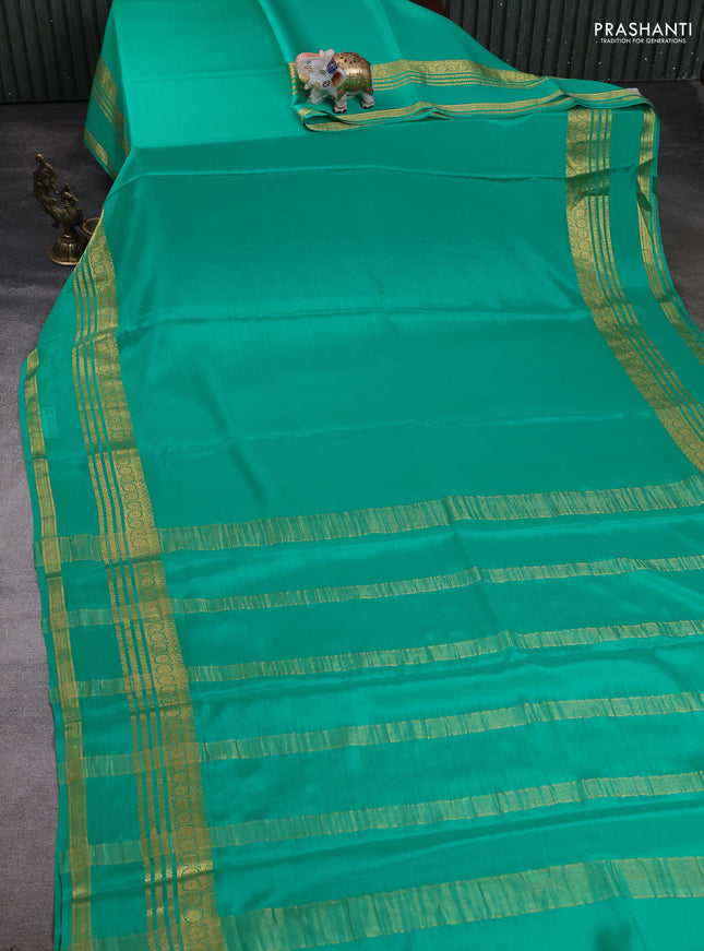Pure mysore silk saree teal green with plain body and rettapet zari woven border