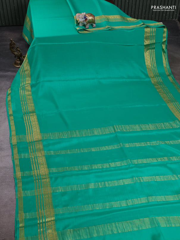 Pure mysore silk saree teal green with plain body and rettapet zari woven border
