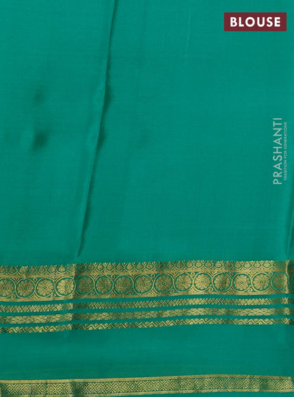 Pure mysore silk saree teal green with plain body and rettapet zari woven border