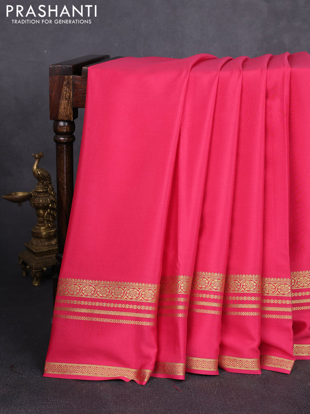 Pure mysore silk saree peach pink with plain body and rettapet zari woven border