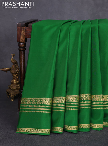 Pure mysore silk saree green with plain body and rettapet zari woven border