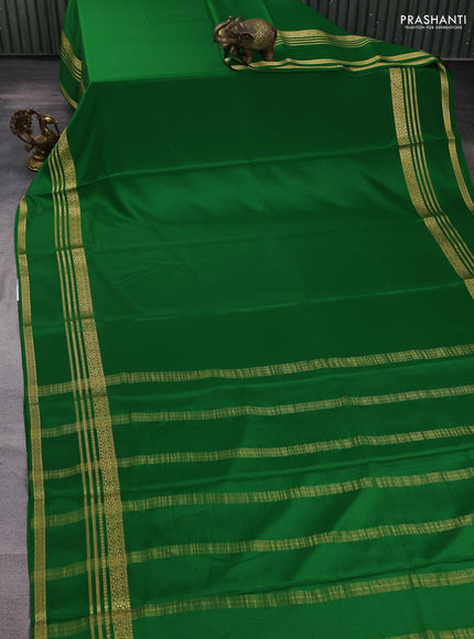 Pure mysore silk saree green with plain body and rettapet zari woven border