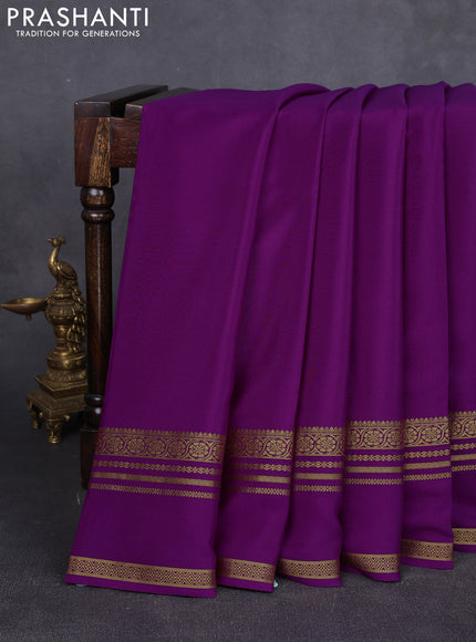 Pure mysore silk saree purple with plain body and rettapet zari woven border
