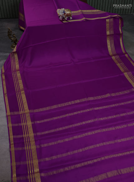 Pure mysore silk saree purple with plain body and rettapet zari woven border