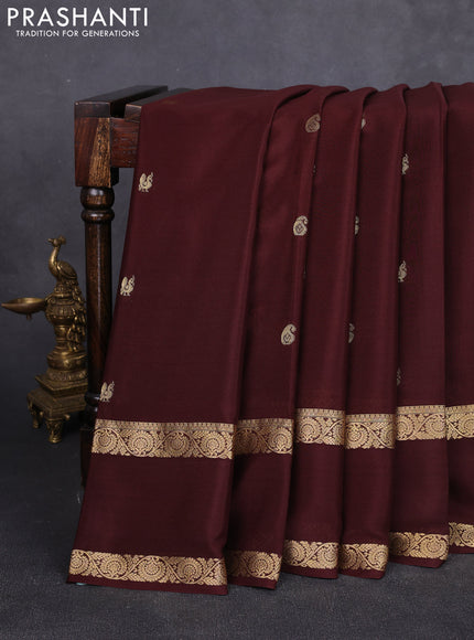 Pure mysore silk saree coffee brown with zari woven buttas and rettapet zari woven border
