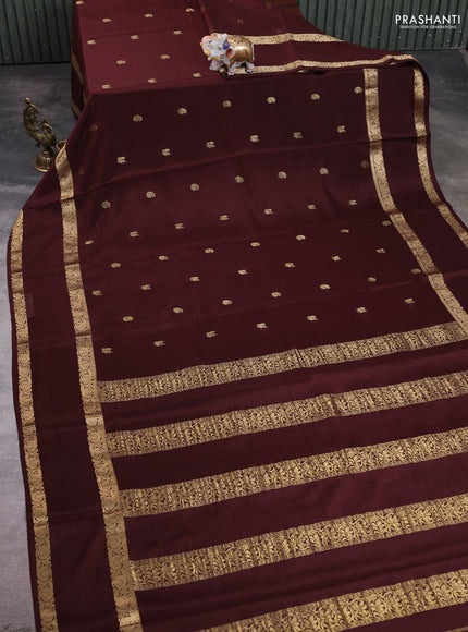 Pure mysore silk saree coffee brown with zari woven buttas and rettapet zari woven border