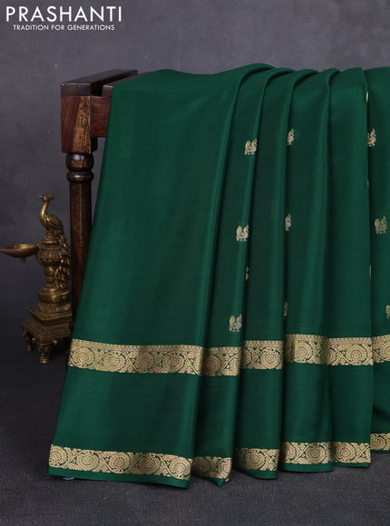Pure mysore silk saree bottle green with zari woven buttas and rettapet zari woven border
