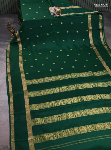 Pure mysore silk saree bottle green with zari woven buttas and rettapet zari woven border