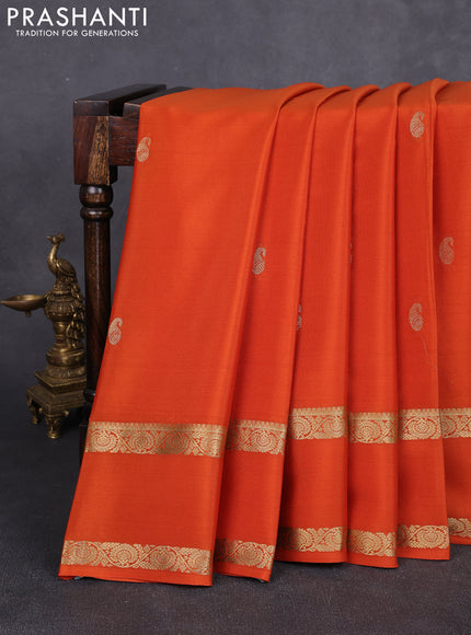 Pure mysore silk saree rust shade with zari woven buttas and rettapet zari woven border