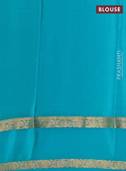 Pure mysore silk saree teal blue with zari woven buttas and rettapet zari woven border