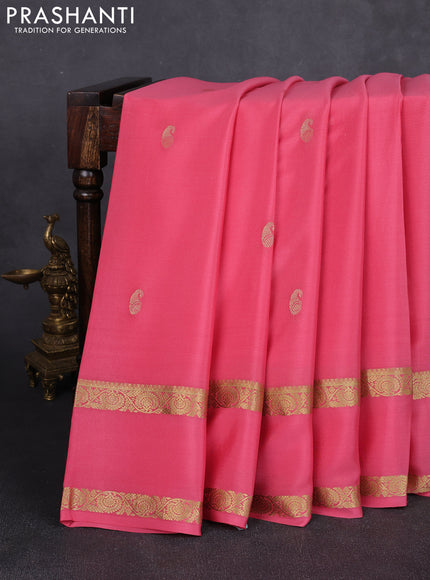Pure mysore silk saree peach pink with zari woven buttas and rettapet zari woven border