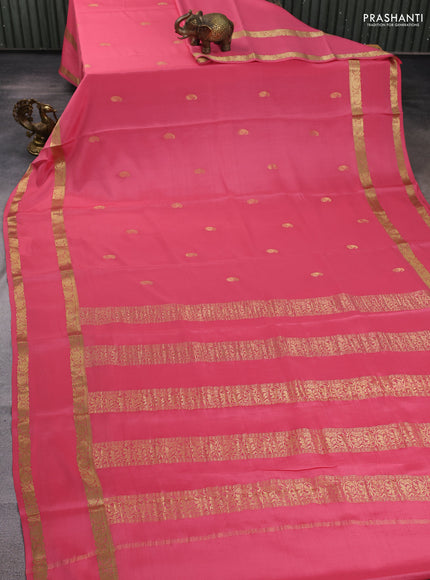 Pure mysore silk saree peach pink with zari woven buttas and rettapet zari woven border