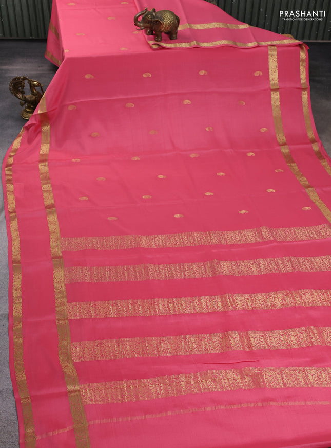 Pure mysore silk saree peach pink with zari woven buttas and rettapet zari woven border