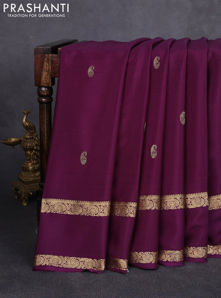 Pure mysore silk saree wine shade with zari woven buttas and rettapet zari woven border