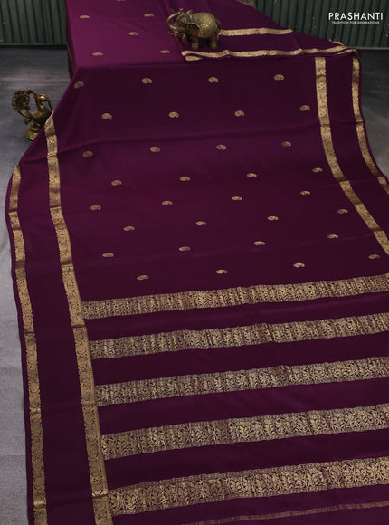 Pure mysore silk saree wine shade with zari woven buttas and rettapet zari woven border