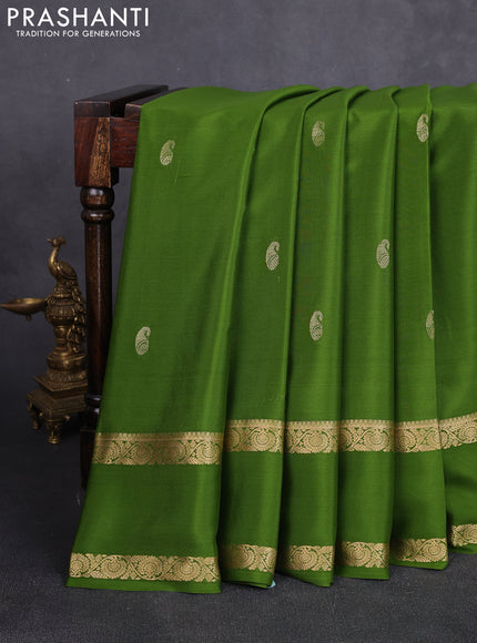 Pure mysore silk saree green with zari woven buttas and rettapet zari woven border