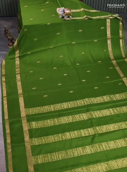 Pure mysore silk saree green with zari woven buttas and rettapet zari woven border