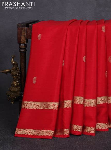 Pure mysore silk saree red with zari woven buttas and rettapet zari woven border