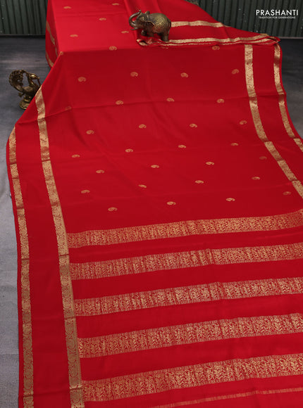 Pure mysore silk saree red with zari woven buttas and rettapet zari woven border