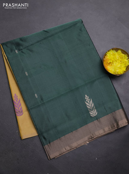 Banana pith saree green and pale yellow with thread woven buttas and simple border