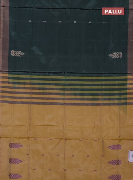 Banana pith saree green and pale yellow with thread woven buttas and simple border