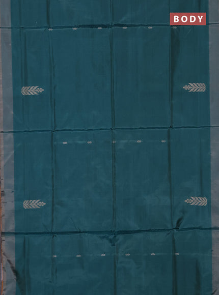 Banana pith saree green and pale orange with thread woven buttas and simple border