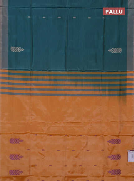 Banana pith saree green and pale orange with thread woven buttas and simple border