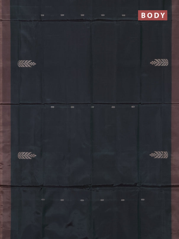 Banana pith saree dark green and peach shade with thread woven buttas and simple border