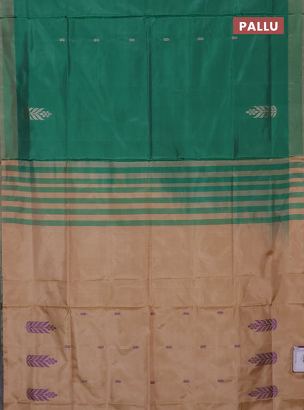 Banana pith saree green and beige with thread woven buttas and simple border