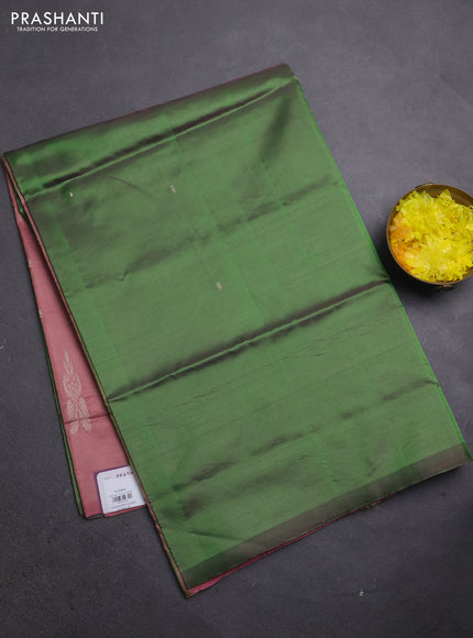 Banana pith saree green and mauve pink with thread woven buttas in borderless style