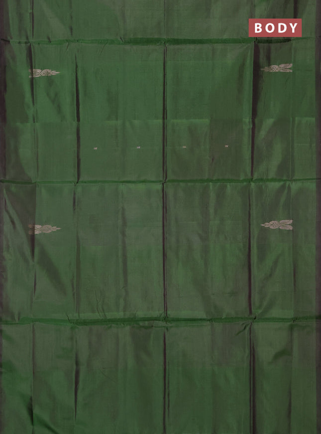Banana pith saree green and mauve pink with thread woven buttas in borderless style