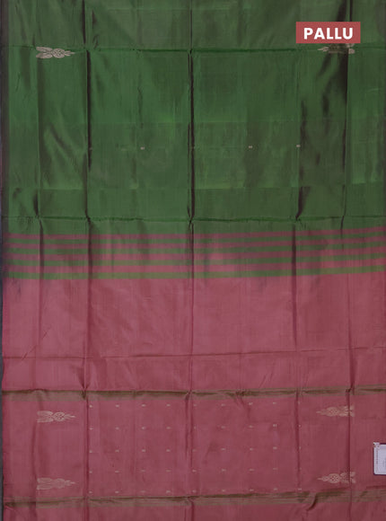 Banana pith saree green and mauve pink with thread woven buttas in borderless style