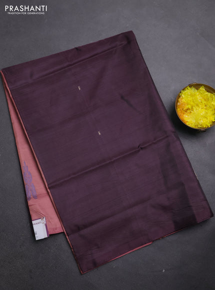 Banana pith saree pastel wine and pastel peach with thread woven buttas in borderless style