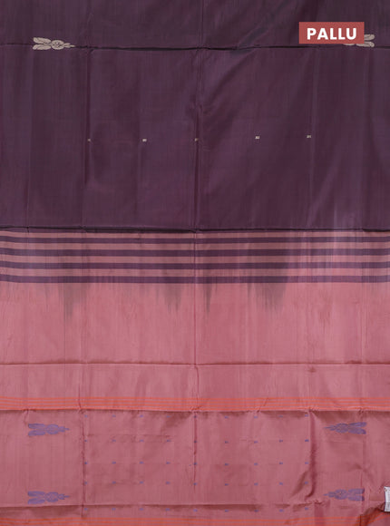 Banana pith saree pastel wine and pastel peach with thread woven buttas in borderless style