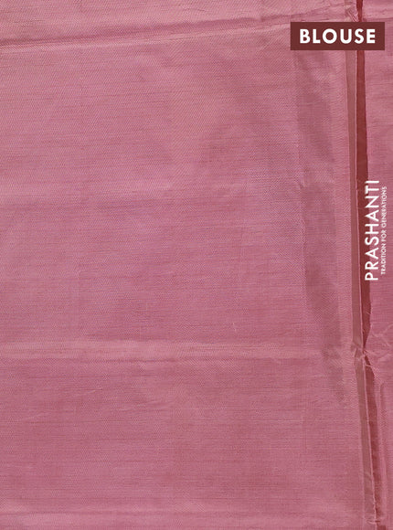 Banana pith saree pastel wine and pastel peach with thread woven buttas in borderless style