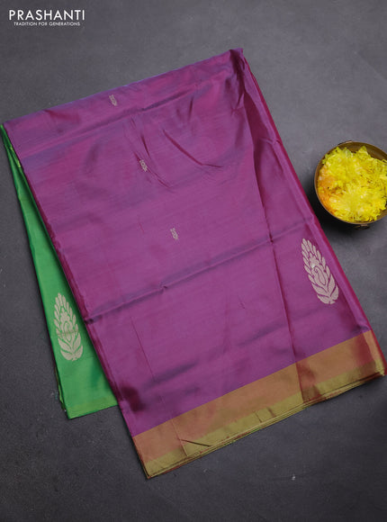 Banana pith saree purple and green with thread woven buttas and simple border