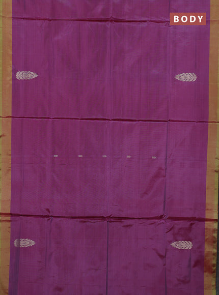 Banana pith saree purple and green with thread woven buttas and simple border
