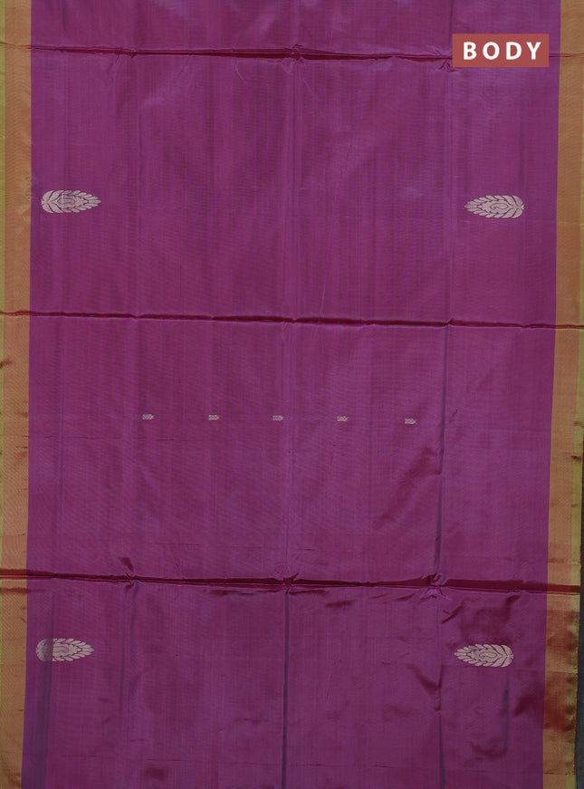 Banana pith saree purple and green with thread woven buttas and simple border