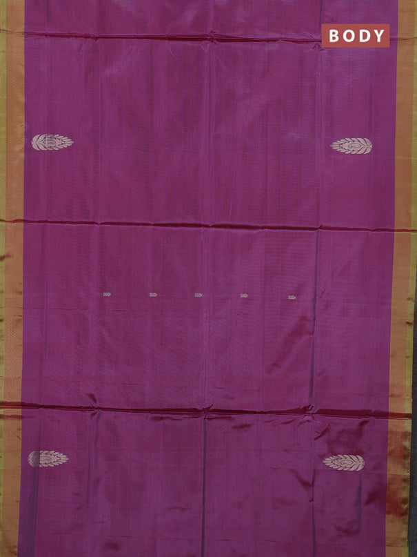 Banana pith saree purple and green with thread woven buttas and simple border
